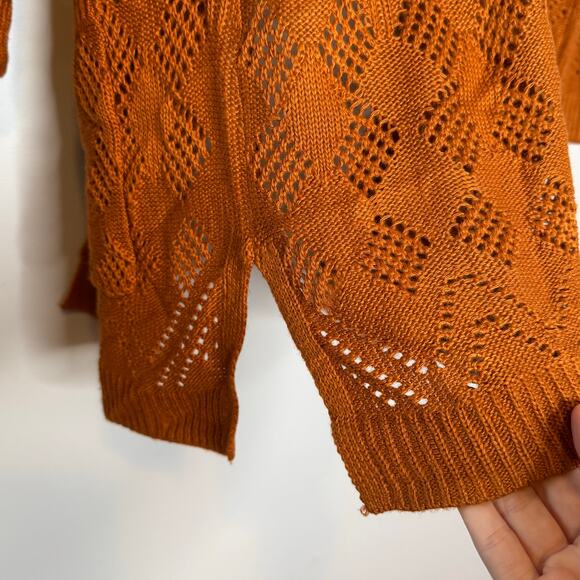 Market & Spruce Cecily Pointelle Open Knit Duster Cardigan Orange NWT Medium - Picture 5 of 10